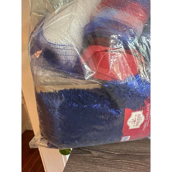Patriotic Red White Blue Decor Lot – Mesh, Tinsel, Streamers, Flags - Picture 5 of 8